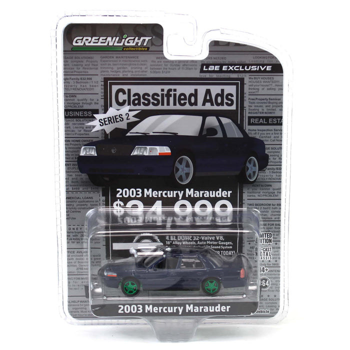 Green Machine ~ 1/64 2003 Mercury Marauder, Blue, Classified Ads Series 2, LBE Exclusive