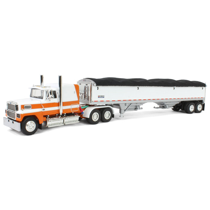 1/64 Orange & White Ford LTL 9000 60in Flattop with Wilson Pacesetter Grain Trailer, DCP by First Gear