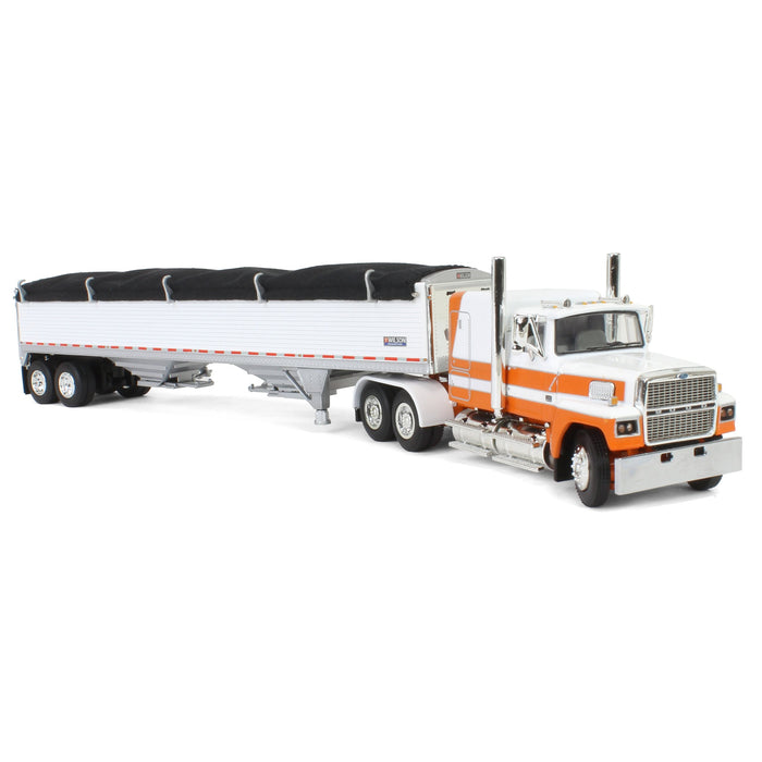 1/64 Orange & White Ford LTL 9000 60in Flattop with Wilson Pacesetter Grain Trailer, DCP by First Gear