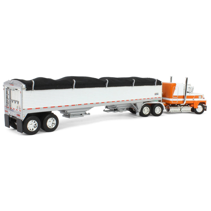 1/64 Orange & White Ford LTL 9000 60in Flattop with Wilson Pacesetter Grain Trailer, DCP by First Gear