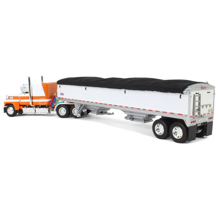 1/64 Orange & White Ford LTL 9000 60in Flattop with Wilson Pacesetter Grain Trailer, DCP by First Gear