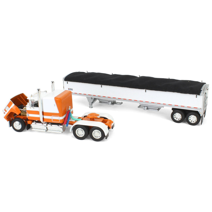 1/64 Orange & White Ford LTL 9000 60in Flattop with Wilson Pacesetter Grain Trailer, DCP by First Gear