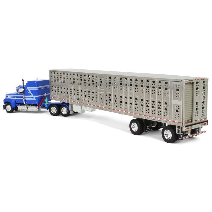 1/64 Blue Ford LTL 9000 60in Aerodyne Sleeper with Wilson Stockmaster PSAL Livestock Trailer, DCP by First Gear