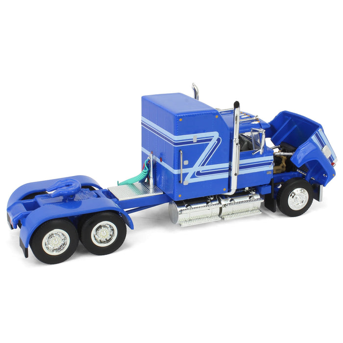 1/64 Blue Ford LTL 9000 60in Aerodyne Sleeper with Wilson Stockmaster PSAL Livestock Trailer, DCP by First Gear