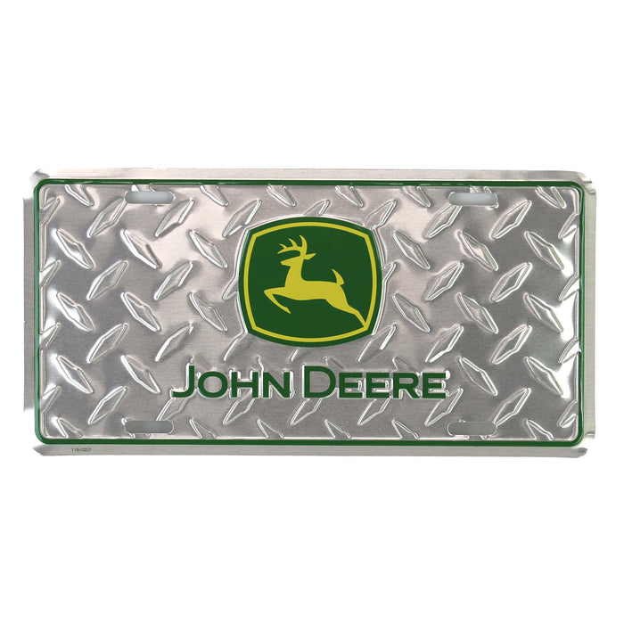 John Deere Logo Diamond Tread Chrome 6" x 12" Metal License Plate