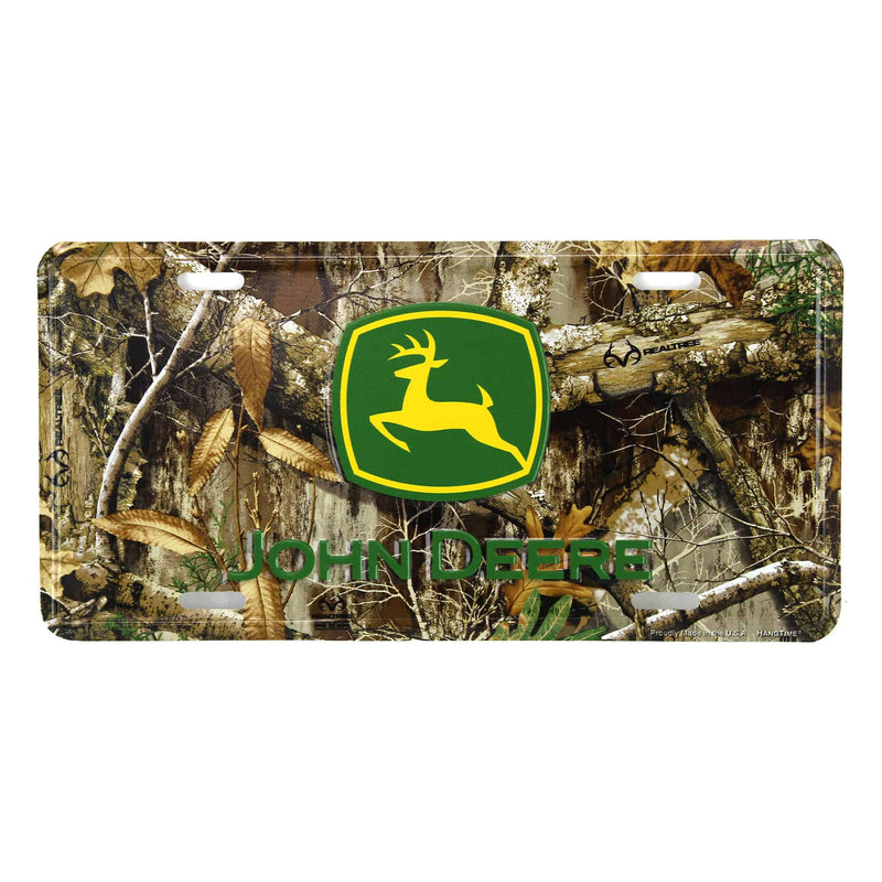 John Deere Metal License Plate with Realtree Camo, 12in x 6in