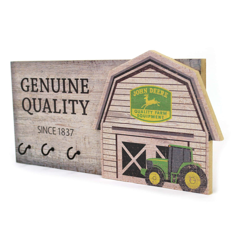 John Deere Key Holder with Vintage Wooden Barn Facade, 14in x 6.5in