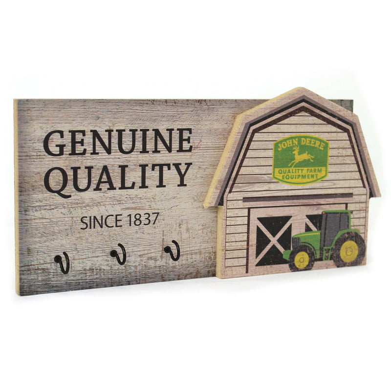 John Deere Key Holder with Vintage Wooden Barn Facade, 14in x 6.5in