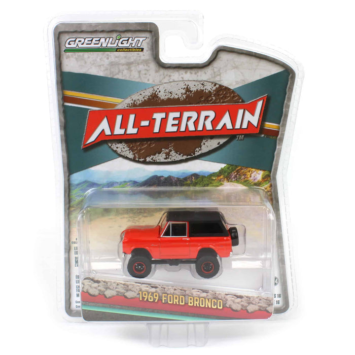 1/64 1969 Ford Bronco Lifted with Soft Top, Poppy Red, All-Terrain Series 16