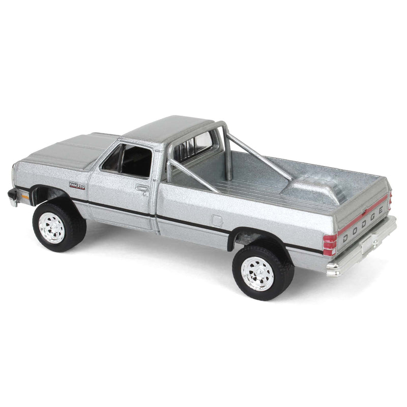 1/64 1992 Dodge Ram D250 Power Ram Lifted Pickup Truck with Rollbar, Sterling Silver, All-Terrain Series 16