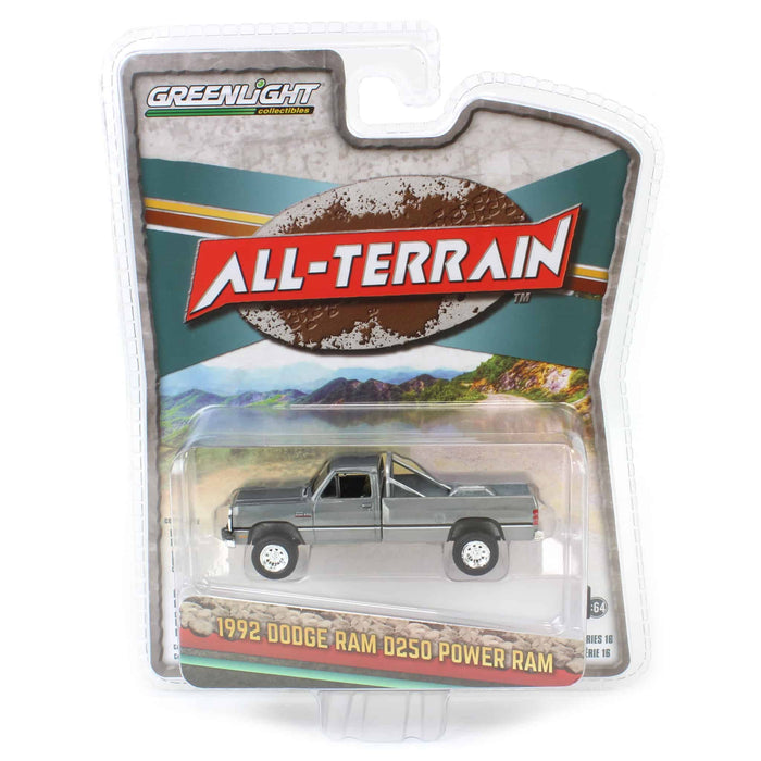 Green Machine ~ 1/64 1992 Dodge Ram D250 Power Ram Lifted with Rollbar, Sterling Silver, All-Terrain Series 16