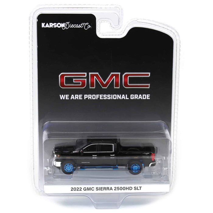 Blue Chrome Chase ~ 1/64 2022 GMC Sierra 2500HD SLT, Ebony Twilight Metallic, Karson Diecast Exclusive