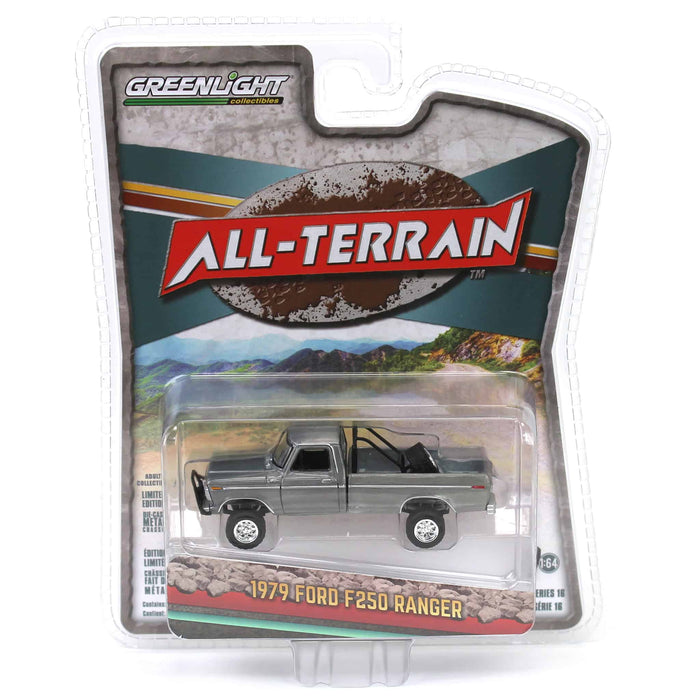 Green Machine ~ 1/64 1979 Ford F250 Ranger Lifted with Rollbar Mounted Spare Tire, Gold Metallic, All-Terrain Series 16