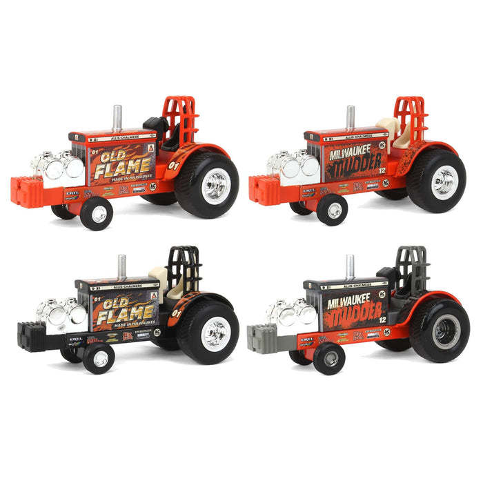 Set of 4 ~ 1/64 Allis Chalmers "Old Flame" & "Milwaukee Mudder" Pulling Tractors