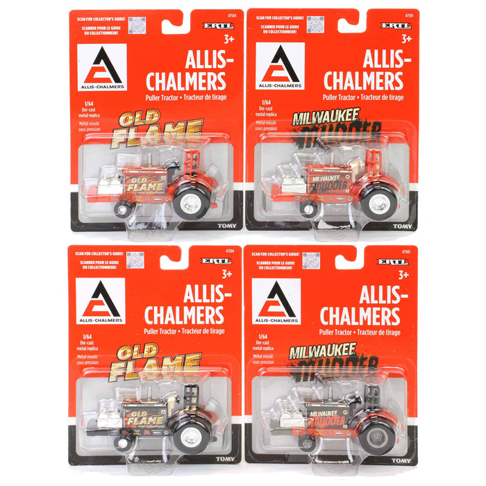 Set of 4 ~ 1/64 Allis Chalmers "Old Flame" & "Milwaukee Mudder" Pulling Tractors