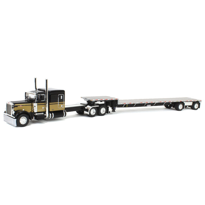 1/64 Peterbilt 379 with Stepdeck Trailer, Black & Gold, DCP by First Gear