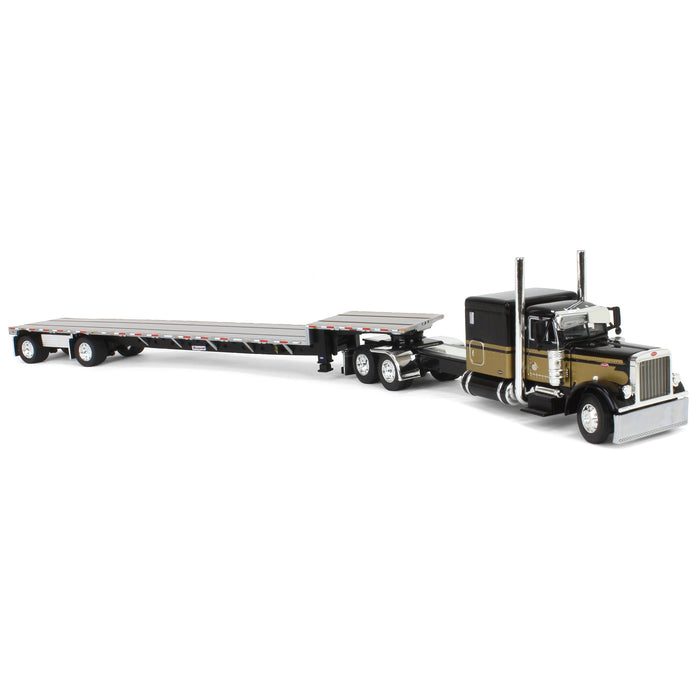 1/64 Peterbilt 379 with Stepdeck Trailer, Black & Gold, DCP by First Gear