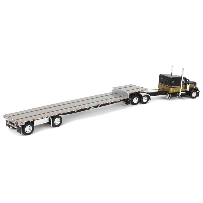 1/64 Peterbilt 379 with Stepdeck Trailer, Black & Gold, DCP by First Gear