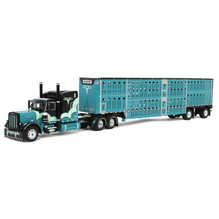 1/64 Teal & Black Peterbilt 379 with Wilson Livestock Trailer, Desperado, DCP by First Gear