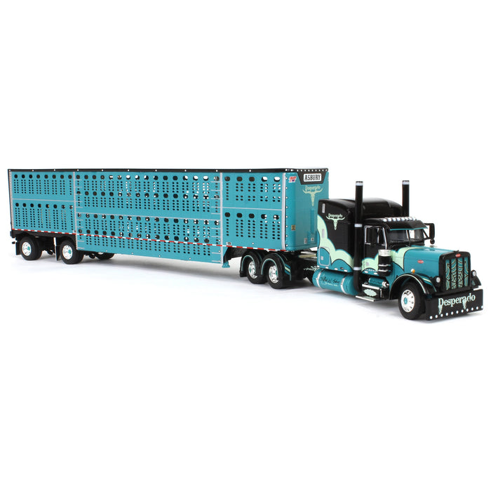 1/64 Teal & Black Peterbilt 379 with Wilson Livestock Trailer, Desperado, DCP by First Gear