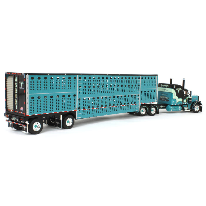 1/64 Teal & Black Peterbilt 379 with Wilson Livestock Trailer, Desperado, DCP by First Gear