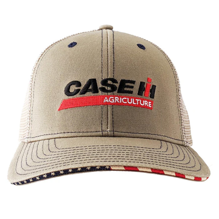 Case IH Khaki Mesh Back Tucker Hat with Embroidered Logo & American Flag Patch