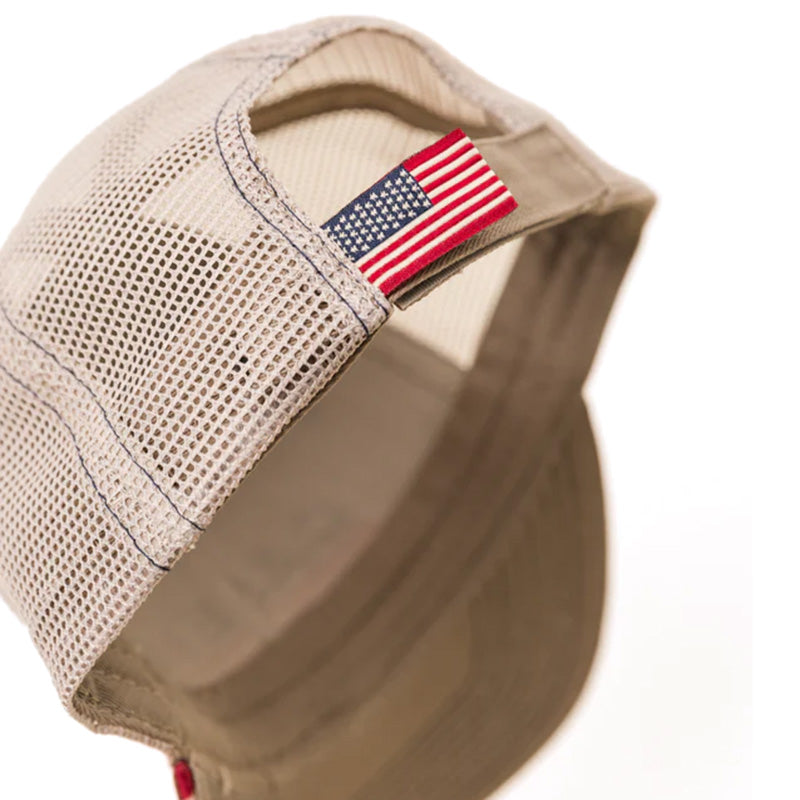Case IH Khaki Mesh Back Trucker Hat with Embroidered Logo & American Flag Patch