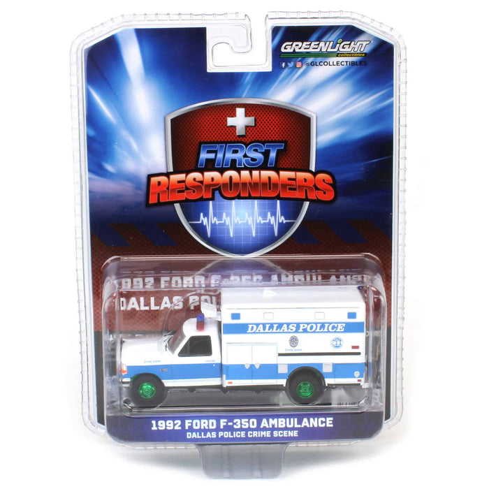 ERROR Green Machine ~ 1/64 1992 Ford F-350 Ambulance, Dallas Police Crime Scene, Hobby Exclusive