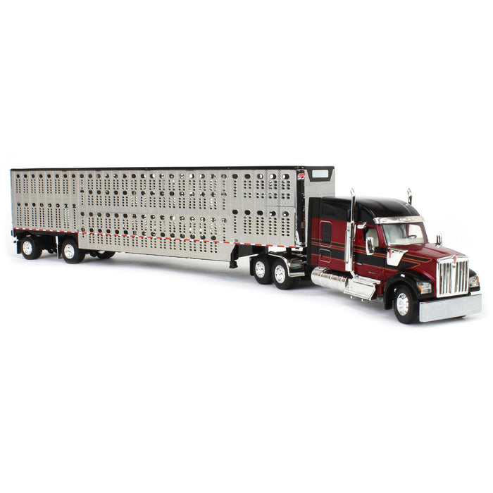 1/64 Burgundy & Black Kenworth W990 with Wilson Silverstar Livestock Trailer, DCP by First Gear