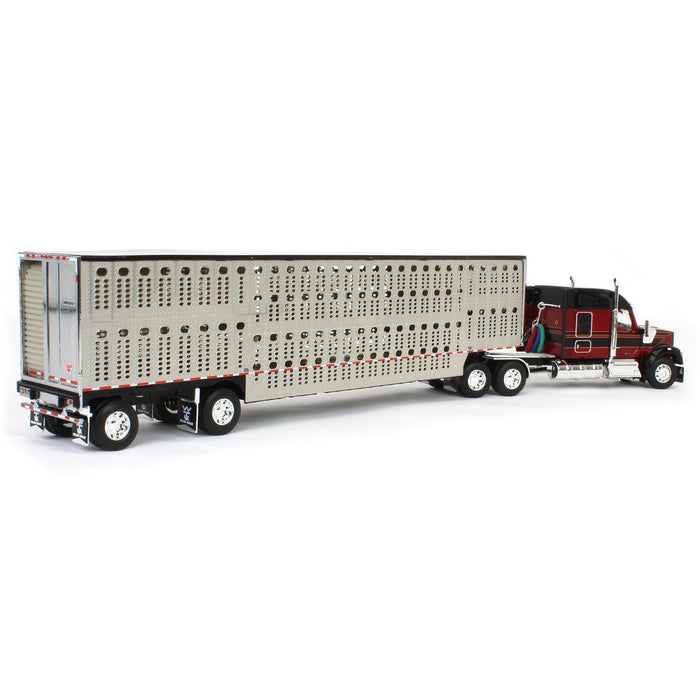 1/64 Burgundy & Black Kenworth W990 with Wilson Silverstar Livestock Trailer, DCP by First Gear