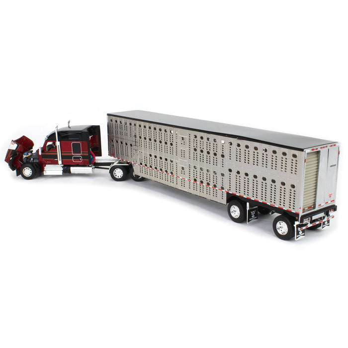 1/64 Burgundy & Black Kenworth W990 with Wilson Silverstar Livestock Trailer, DCP by First Gear