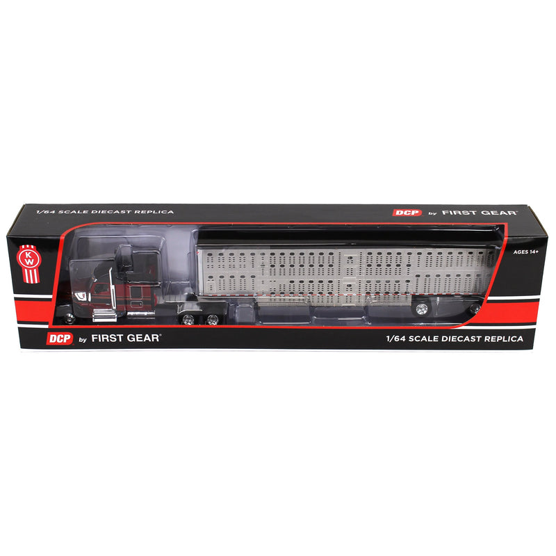 1/64 Burgundy & Black Kenworth W990 with Wilson Silverstar Livestock Trailer, DCP by First Gear