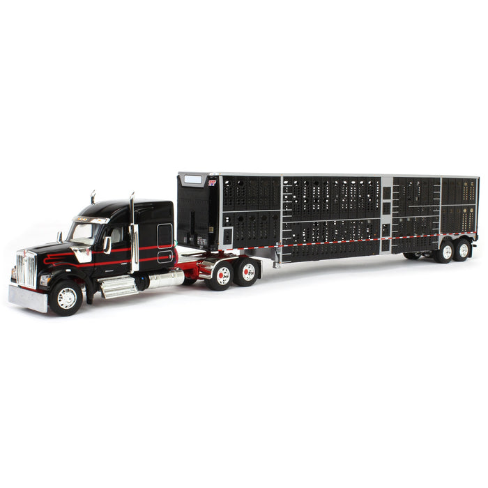 1/64 Black & Red Kenworth W990 with Wilson Silverstar Livestock Trailer, DCP by First Gear