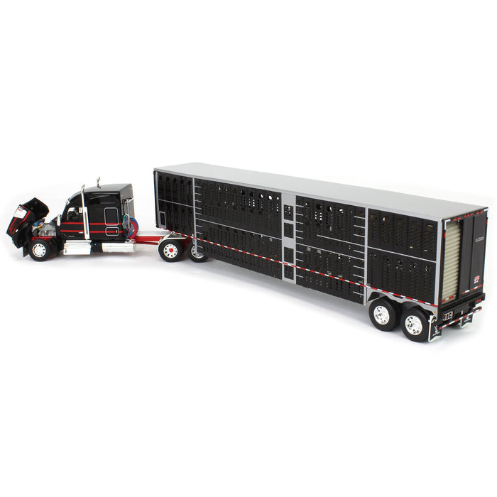 1/64 Black & Red Kenworth W990 with Wilson Silverstar Livestock Trailer, DCP by First Gear