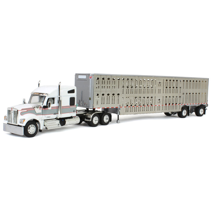 1/64 White & Gray Kenworth W990 with Wilson Silverstar Livestock Trailer, DCP by First Gear