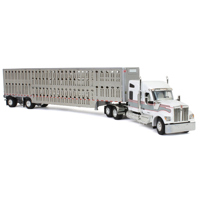 1/64 White & Gray Kenworth W990 with Wilson Silverstar Livestock Trailer, DCP by First Gear