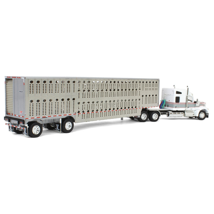 1/64 White & Gray Kenworth W990 with Wilson Silverstar Livestock Trailer, DCP by First Gear