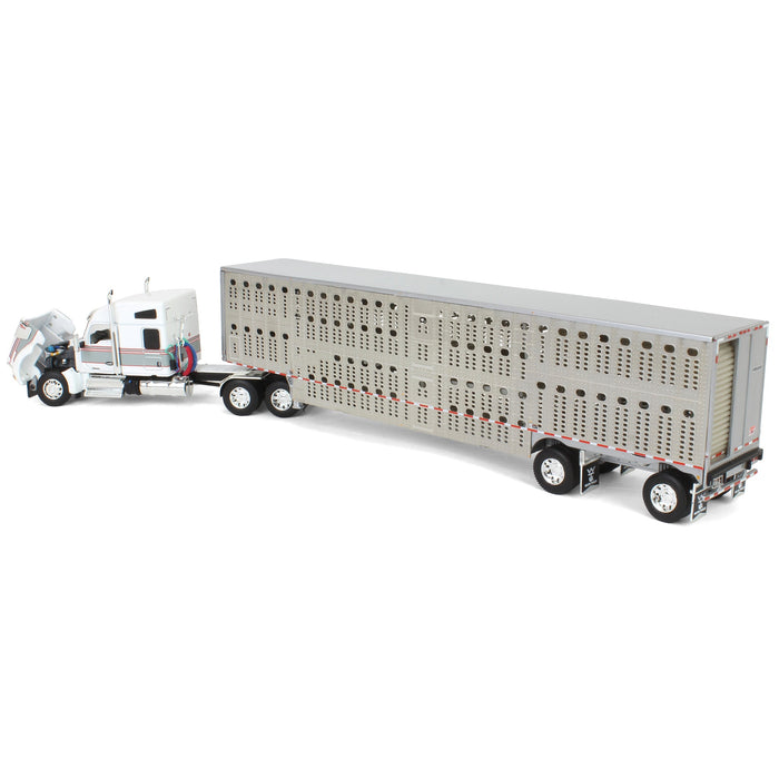 1/64 White & Gray Kenworth W990 with Wilson Silverstar Livestock Trailer, DCP by First Gear