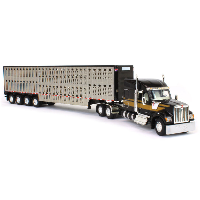 1/64 Black & Gold Kenworth W990 with Wilson Silverstar Livestock Trailer, DCP by First Gear