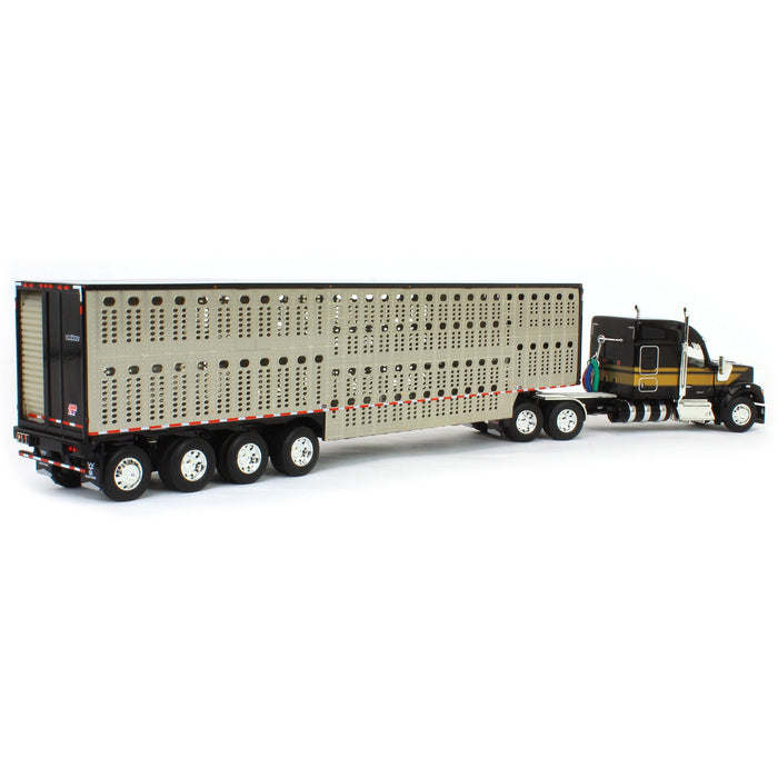 1/64 Black & Gold Kenworth W990 with Wilson Silverstar Livestock Trailer, DCP by First Gear