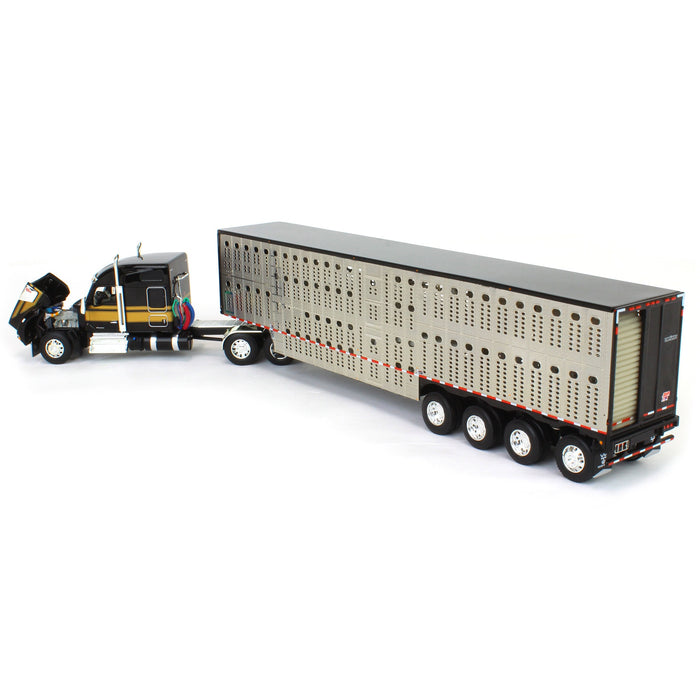 1/64 Black & Gold Kenworth W990 with Wilson Silverstar Livestock Trailer, DCP by First Gear