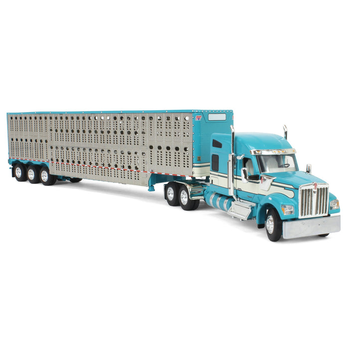 1/64 Turquoise & Cream Kenworth W990 with Wilson Silverstar Livestock Trailer, DCP by First Gear