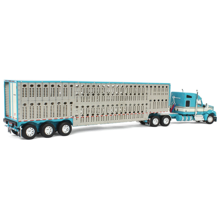 1/64 Turquoise & Cream Kenworth W990 with Wilson Silverstar Livestock Trailer, DCP by First Gear