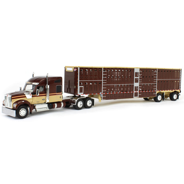 1/64 Brown & Tan Kenworth W990 with Wilson Silverstar Livestock Trailer, DCP by First Gear