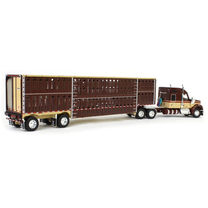 1/64 Brown & Tan Kenworth W990 with Wilson Silverstar Livestock Trailer, DCP by First Gear