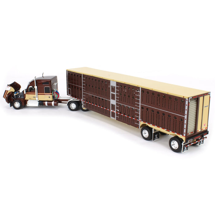 1/64 Brown & Tan Kenworth W990 with Wilson Silverstar Livestock Trailer, DCP by First Gear