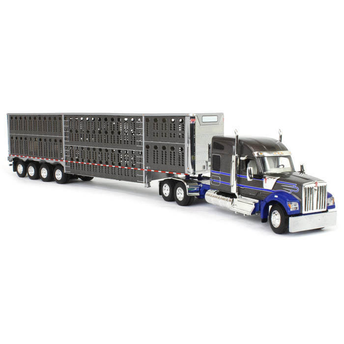 1/64 Gray & Blue Kenworth W990 with Wilson Silverstar Livestock Trailer, DCP by First Gear