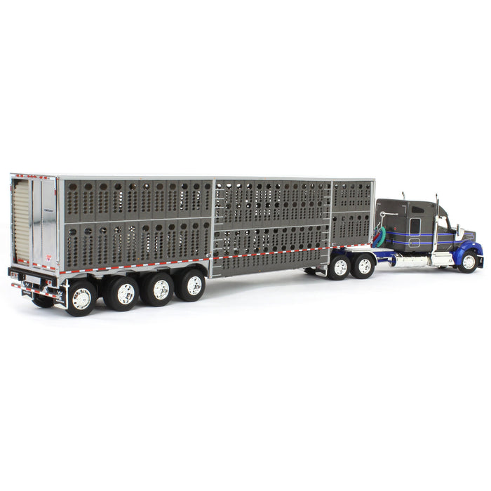 1/64 Gray & Blue Kenworth W990 with Wilson Silverstar Livestock Trailer, DCP by First Gear