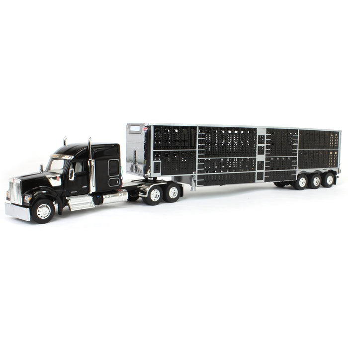 1/64 Black Kenworth W990 with Wilson Silverstar Livestock Trailer, DCP by First Gear