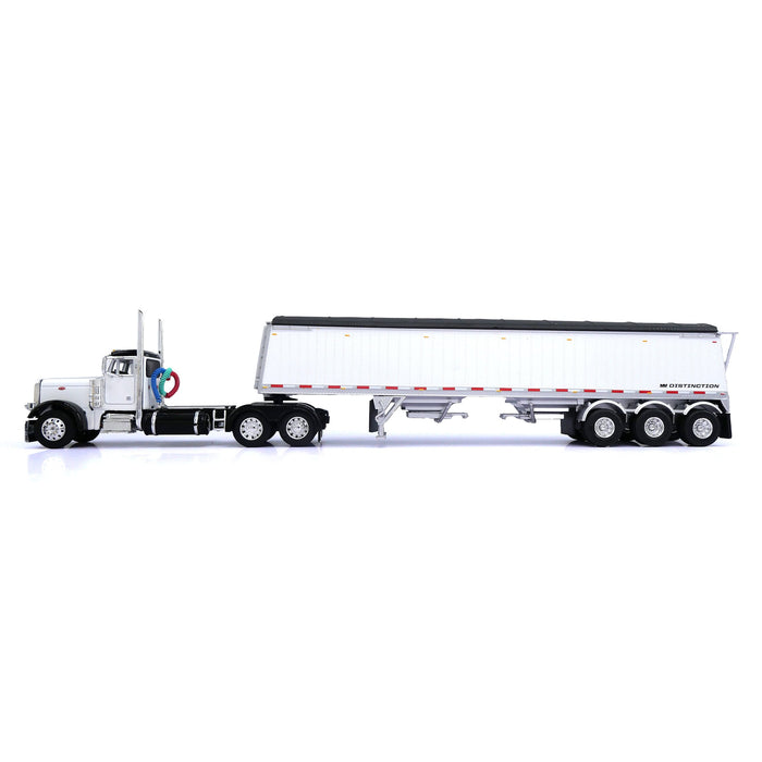 1/64 White & Black Peterbilt 379 Day Cab with Lode King Grain Trailer, DCP by First Gear